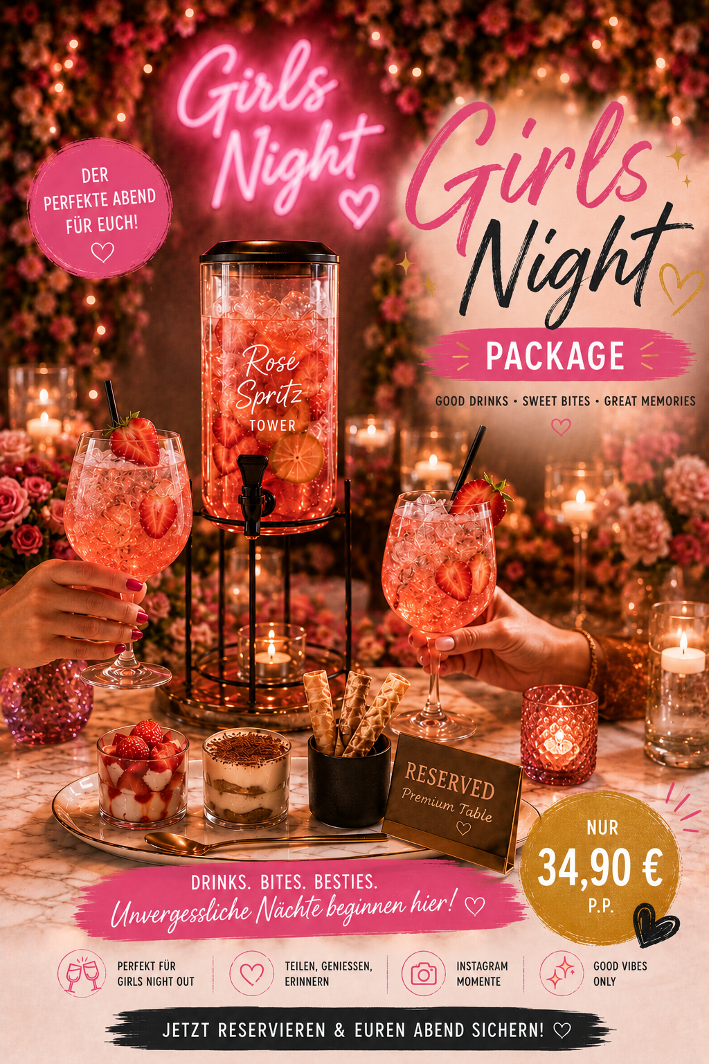 Girls Night Package – Rosé Spritz Tower mit Sweet Sharing Plate